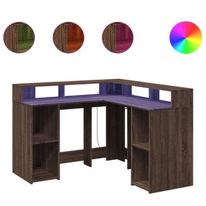 vidaXL Bureau met LED-verlichting 130x130x91 cm hout bruin eikenkleur