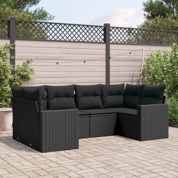 vidaXL 6-delige Loungeset met kussens poly rattan zwart