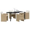 vidaXL Tuin eettafelset met kussen 5 pcs Beige poly rattan