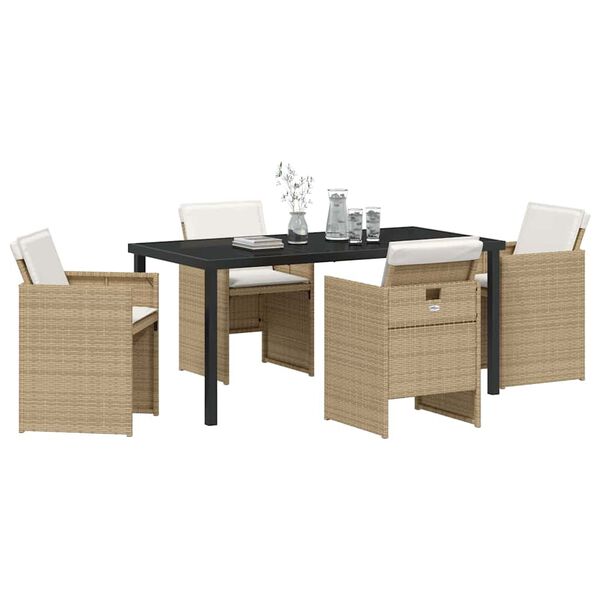 vidaXL Tuin eettafelset met kussen 5 pcs Beige poly rattan