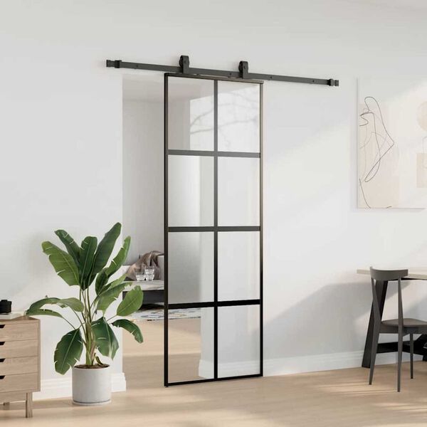 vidaXL Schuifdeur met beslagset 76x205 cm gehard glas zwart