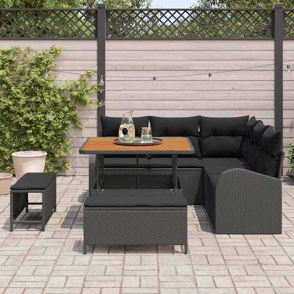 vidaXL Tuin Sofa Set met kussen met opslag met kussen 8 pcs Zwart