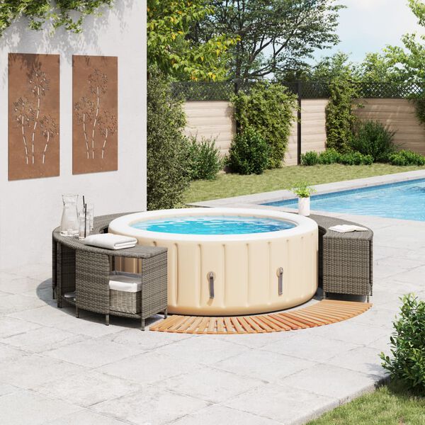 vidaXL Hottub-ombouw poly rattan massief acaciahout grijs