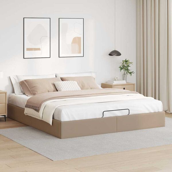vidaXL Bedframe zonder matras 200x200 cm kunstleer cappuccinokleurig