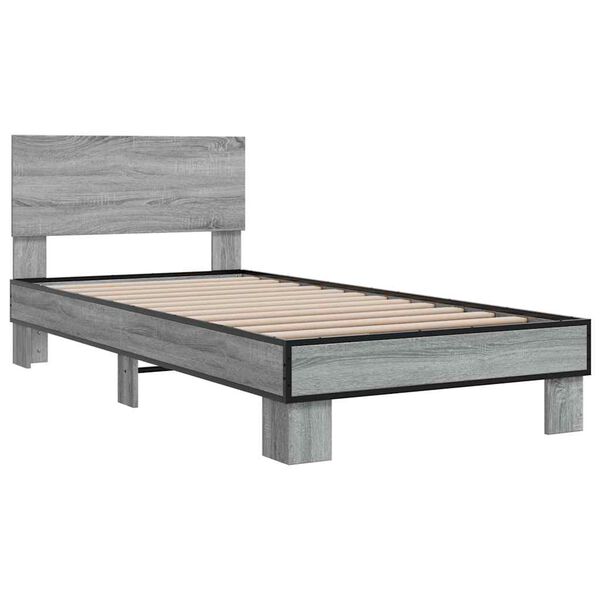 vidaXL Bedframe bewerkt hout en metaal grijs sonoma eiken 90x200 cm