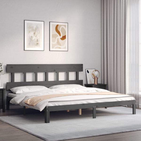 vidaXL Bedframe met hoofdbord massief hout grijs 200x200 cm