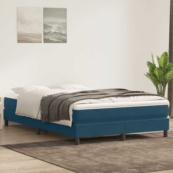 vidaXL Boxspring met matras fluweel donkerblauw 140x220 cm