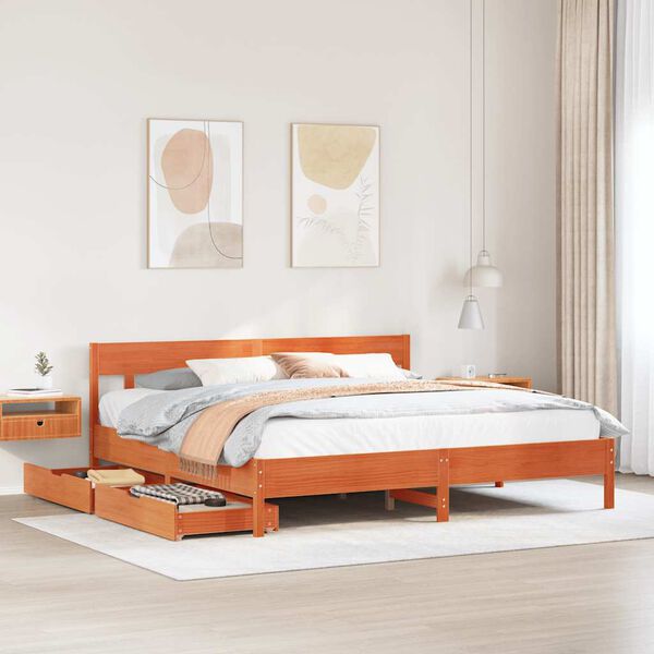 vidaXL Bedframe zonder matras massief grenenhout wasbruin 180x200 cm