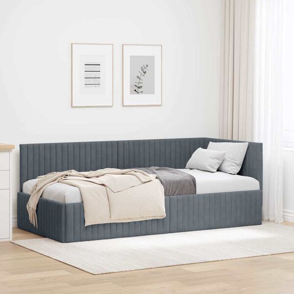 vidaXL Hoekbedframe met hoofdeinde Donkergrijs 90 cm x 190 cm Fluweel