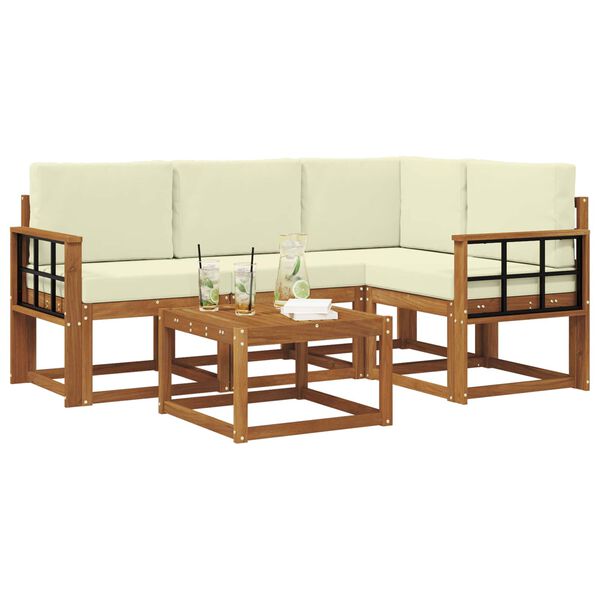 vidaXL Buiten bankenset met kussen 5 pcs Natuurlijk en Cr&egrave;me