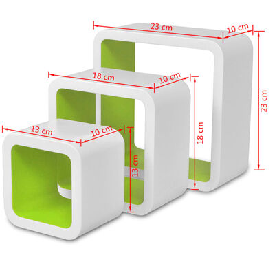 Wandplanken kubus MDF zwevend voor boeken/dvd 3 st wit-groen