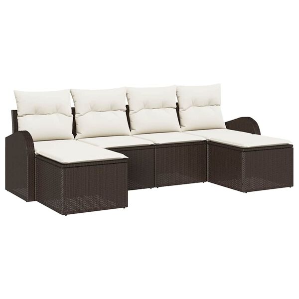 vidaXL Tuin Sofa Set met kussen 6 pcs Bruin Poly Rattan