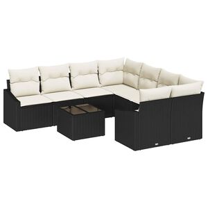 vidaXL Bankstel met kussen met kussen 9 pcs Zwart en Cr&egrave;me poly rattan