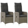 vidaXL Tuinstoelen 2 st verstelbaar met kussens poly rattan grijs