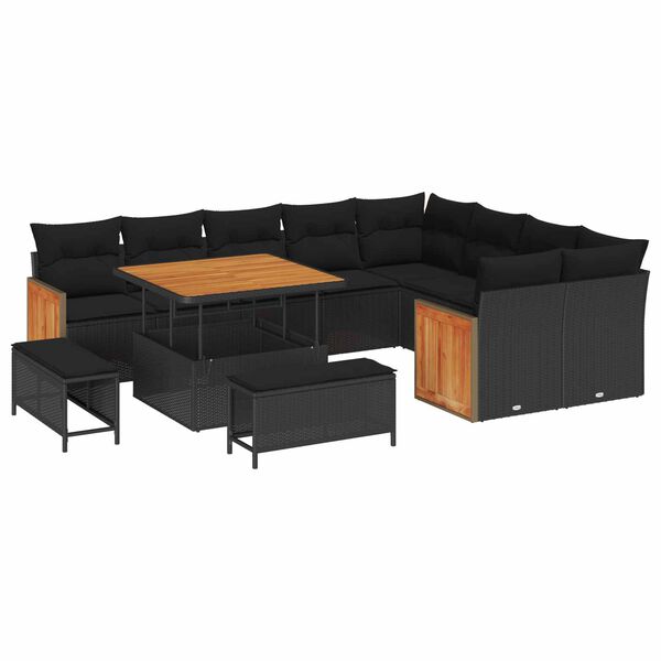 vidaXL Tuinbankenset met kussen 13 pcs Zwart poly rattan