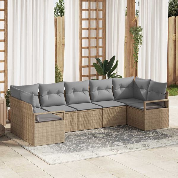 vidaXL Tuin Sofa Set 7 pcs Beige Poly riet