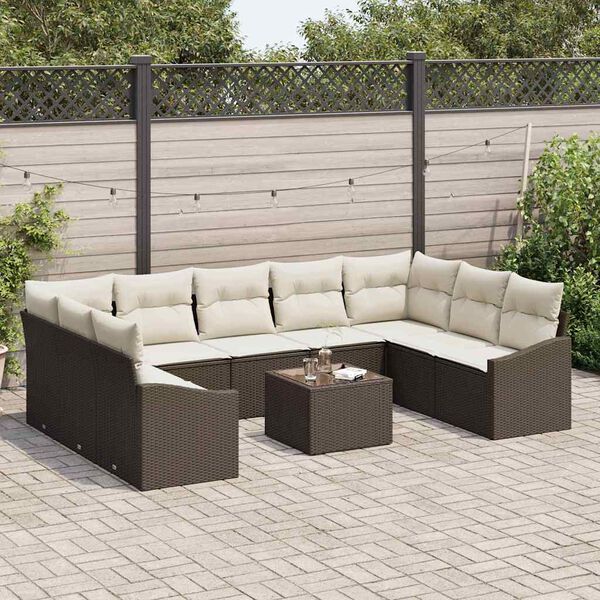 vidaXL Tuin Sofa Set 10 pcs Bruin Poly riet