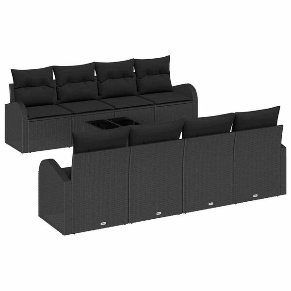vidaXL Tuin Sofa Set met opslag met kussen 9 pcs Zwart poly rattan