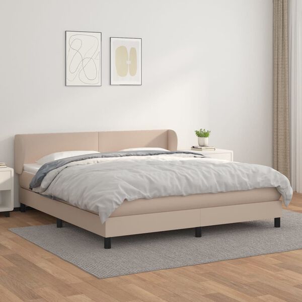 vidaXL Boxspring met matras kunstleer cappuccinokleurig 180x200 cm