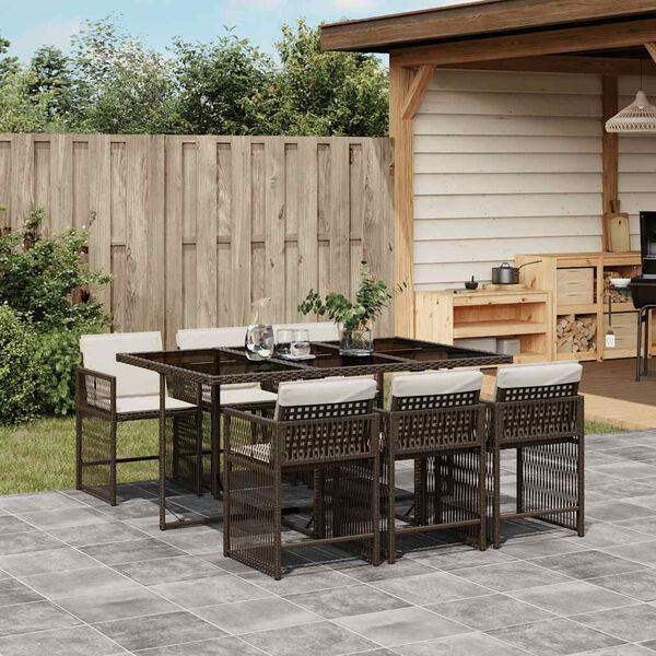 vidaXL 7-delige Tuinset met kussens poly rattan bruin