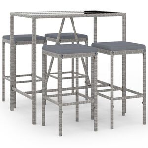 vidaXL 5-delige Tuinbarset met kussens poly rattan grijs
