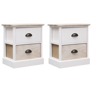 vidaXL Nachtkastjes 2 st 38x28x45 cm paulowniahout wit en naturel