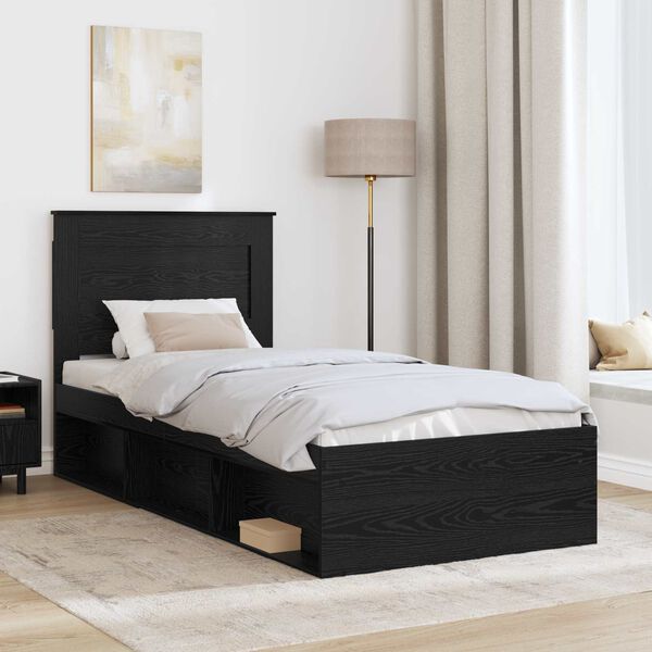 vidaXL Bedframe met hoofdeinde Zwart 90 x 190 cm Massief grenenhout
