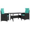 vidaXL Buiten eettafelset 3 st Zwart en Turquoise poly rattan