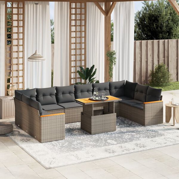 vidaXL 11-delige Loungeset met kussens poly rattan grijs
