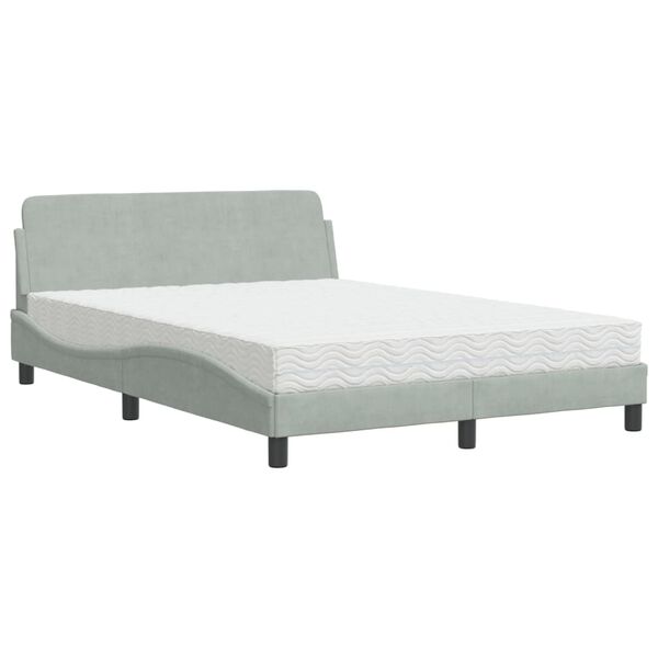 vidaXL Bed met matras "Dover" fluweel lichtgrijs 140x200 cm