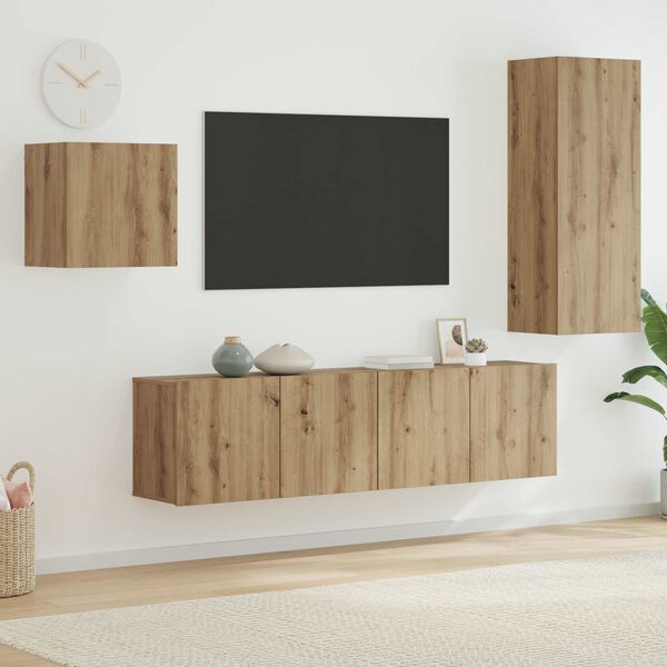 vidaXL TV-kast Wandgemonteerd 4 pcs Artisan Eiken Bewerkt hout