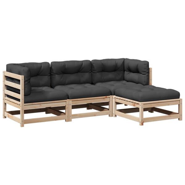vidaXL 4-delige Loungeset met kussens massief grenenhout