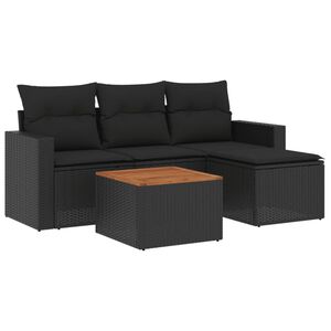 vidaXL 5-delige Loungeset met kussens poly rattan zwart