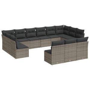 vidaXL 13-delige Loungeset met kussens poly rattan grijs