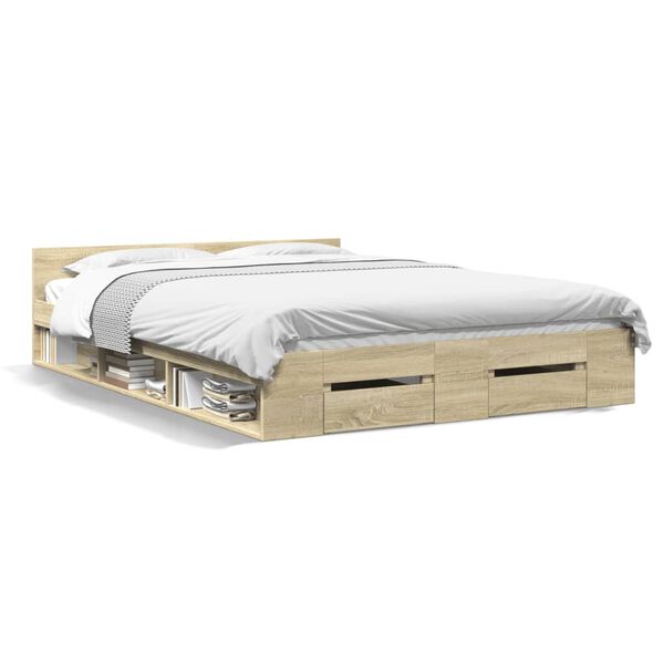 vidaXL Bedframe met lades bewerkt hout sonoma eikenkleurig 120x200 cm