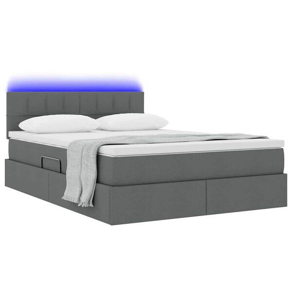 vidaXL Opbergbed met LED met matras Donkergrijs 140 x 200 cm Polyester
