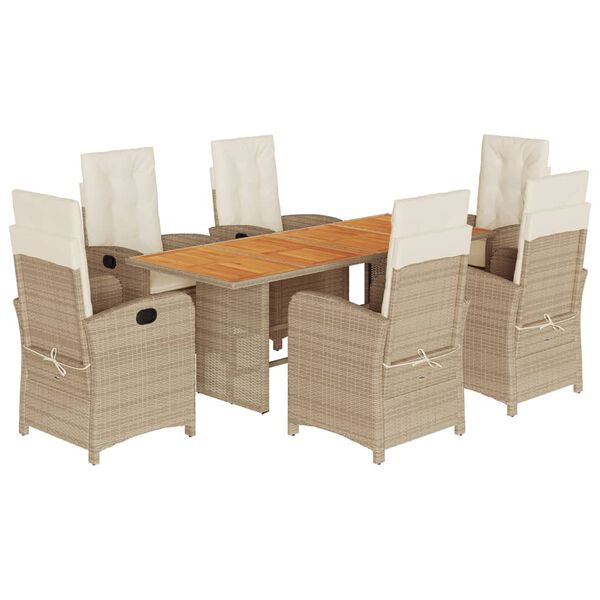 vidaXL 7-delige Tuinset met kussens poly rattan gemengd beige