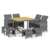 vidaXL 9-delige Tuinset met kussens poly rattan grijs