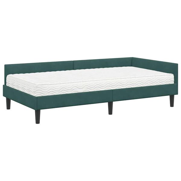 vidaXL Hoekbedframe met Matras Anders 2 pcs Groen Fluweel
