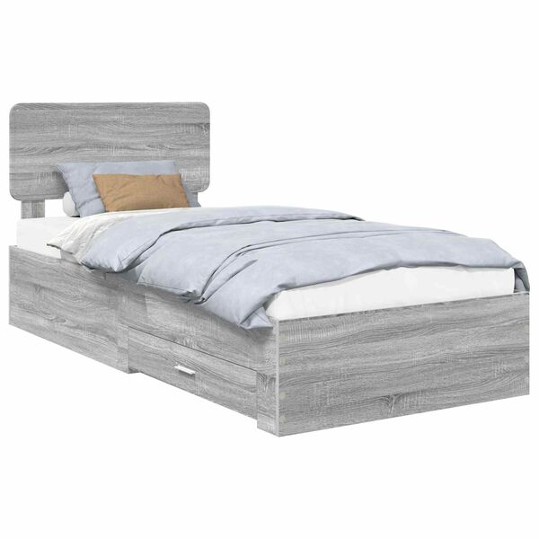 vidaXL Bedframe met hoofdeinde Grijs Sonoma 90 x 200 cm Bewerkt hout