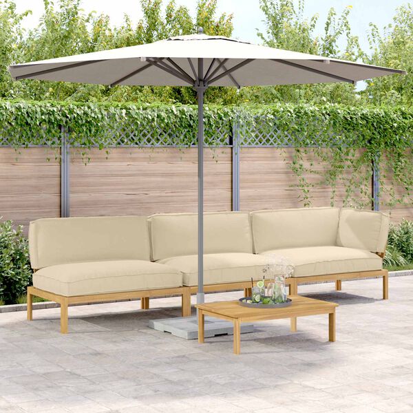 vidaXL Bankstel met kussen Effen 4 pcs Beige Massief Acaciahout