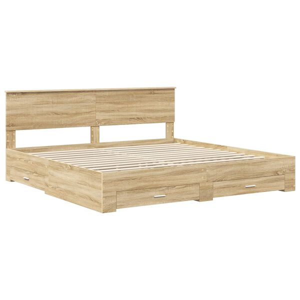 vidaXL Bedframe met hoofdeinde Sonoma Eiken 200 x 200 cm Bewerkt hout