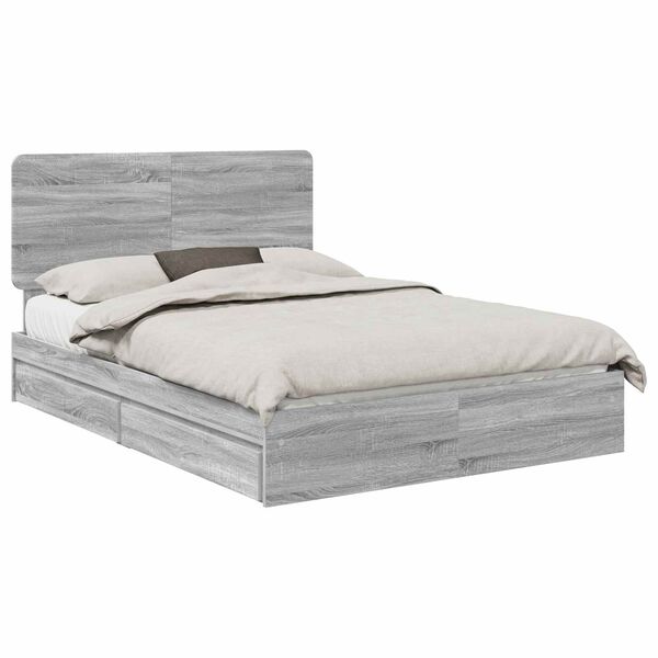 vidaXL Opslag bed met lade Grijs Sonoma 150 x 200 cm Bewerkt hout