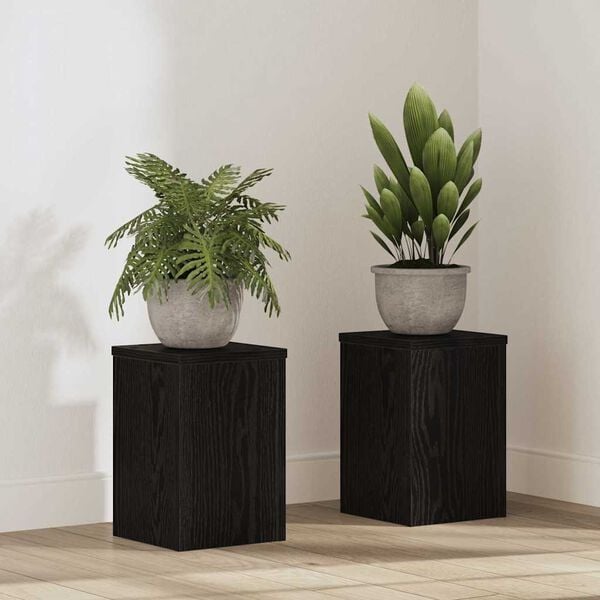 vidaXL Plantenstandaard 2 pcs Zwart Eiken 20 x 20 x 30 cm Bewerkt hout