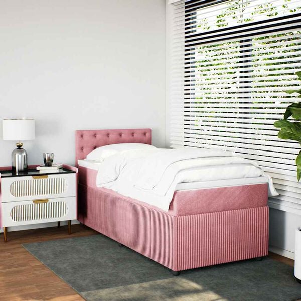 vidaXL Boxspring met matras fluweel roze 80x200 cm