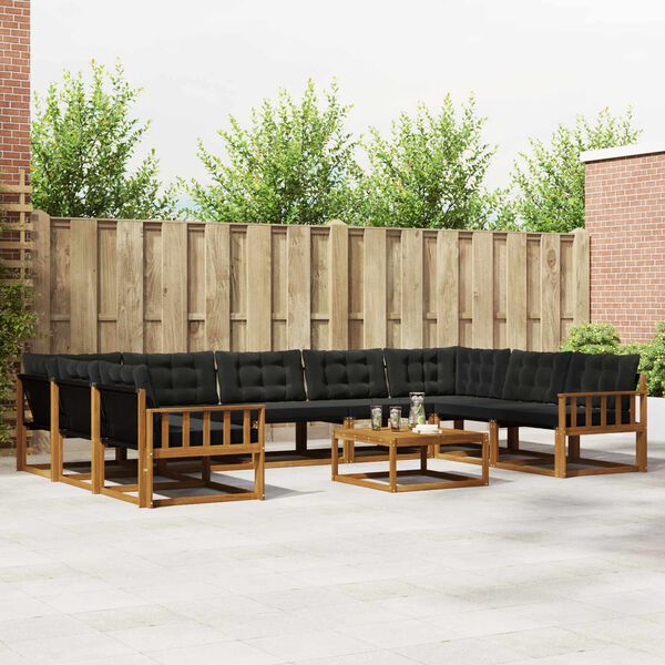 vidaXL Buiten bankenset met kussen 10 pcs Natuurlijk en Zwart