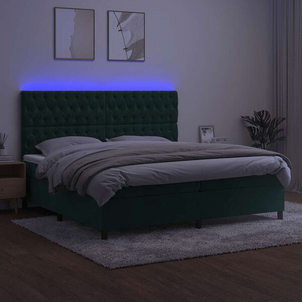 vidaXL Boxspring met matras en LED fluweel donkergroen 200x200 cm