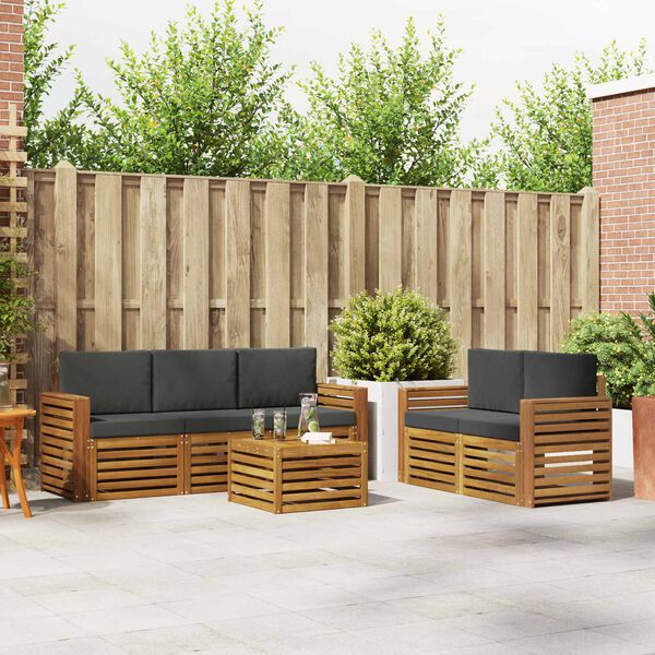 vidaXL Sofa-Sets 6 pcs Natuurlijk en Antraciet Massief Acaciahout