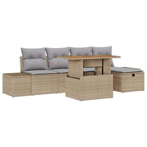vidaXL Tuinbankenset met kussen met opslag 6 pcs Beige poly rattan
