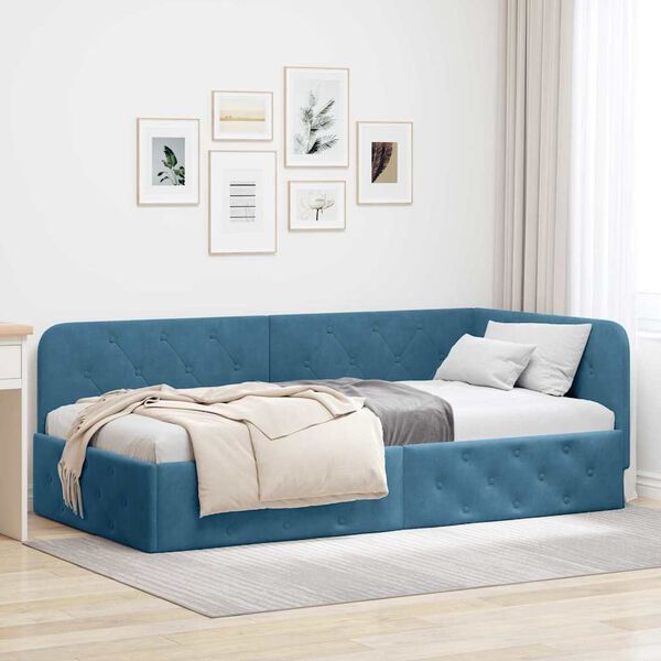 vidaXL Hoekbedframe met hoofdeinde Blauw 100 x 200 cm Fluweel